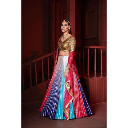 PRATIBHA SULTANIA Panelled Gotta Lined Lehenga with A Embellished Blouse & Dupatta (Set of 3)