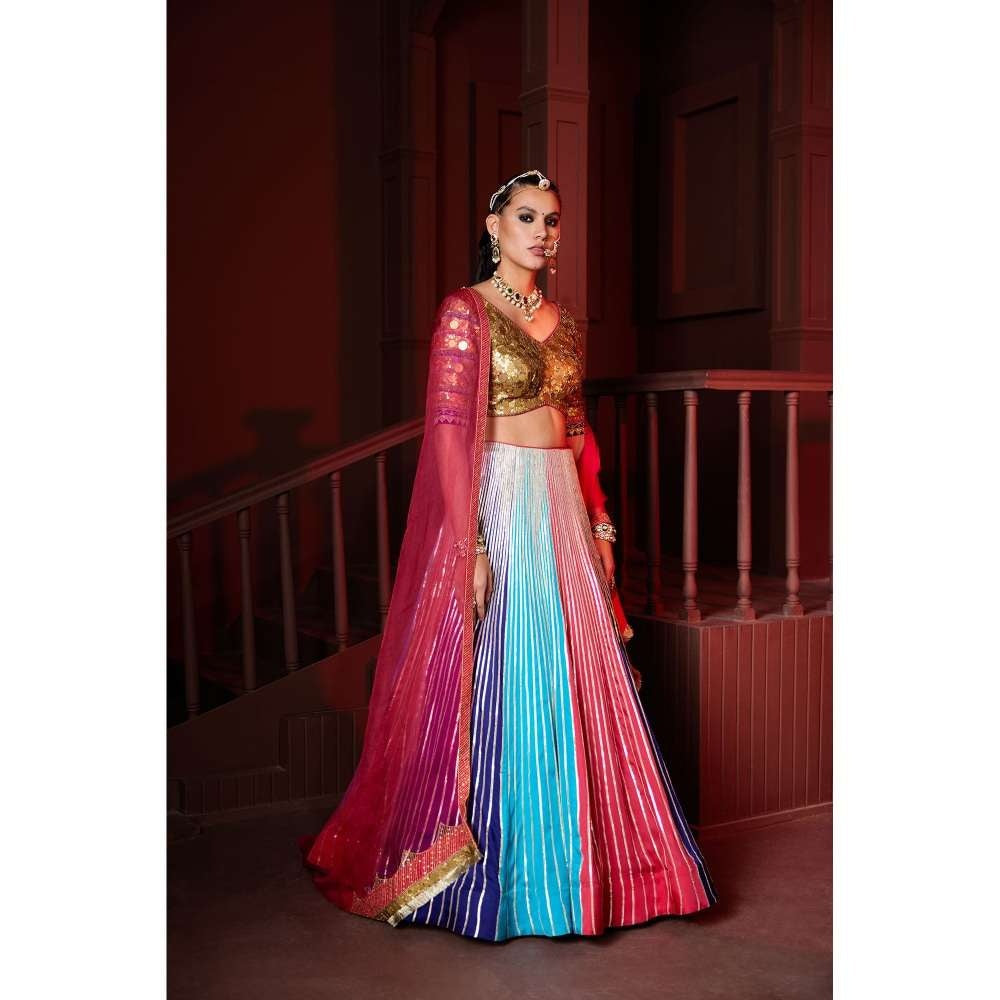 PRATIBHA SULTANIA Panelled Gotta Lined Lehenga with A Embellished Blouse & Dupatta (Set of 3)