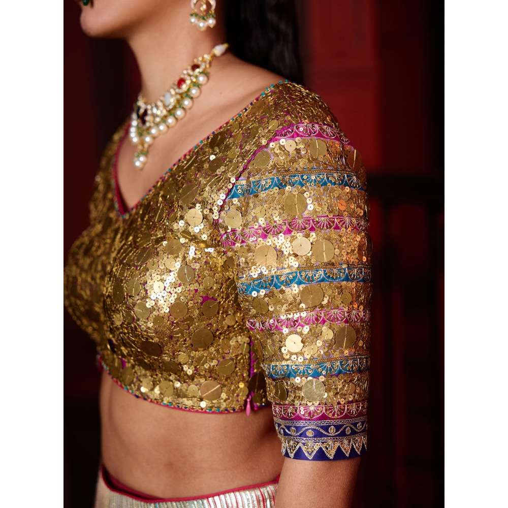 PRATIBHA SULTANIA Panelled Gotta Lined Lehenga with A Embellished Blouse & Dupatta (Set of 3)