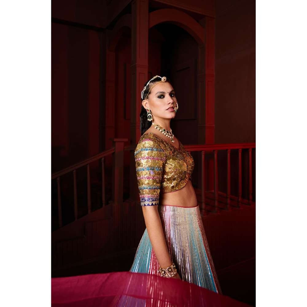 PRATIBHA SULTANIA Panelled Gotta Lined Lehenga with A Embellished Blouse & Dupatta (Set of 3)