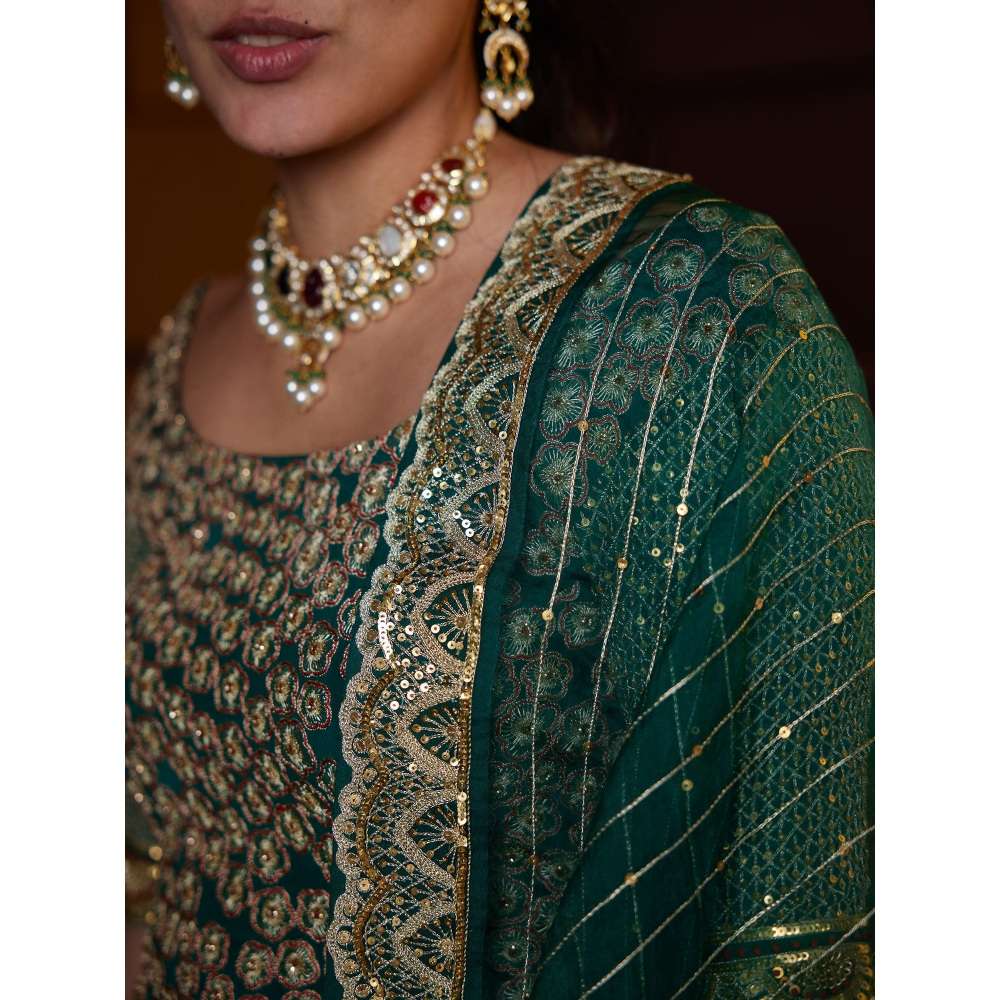 PRATIBHA SULTANIA Hand Embellished Koti Blouse with Tissue Lehenga & Dupatta (Set of 3)