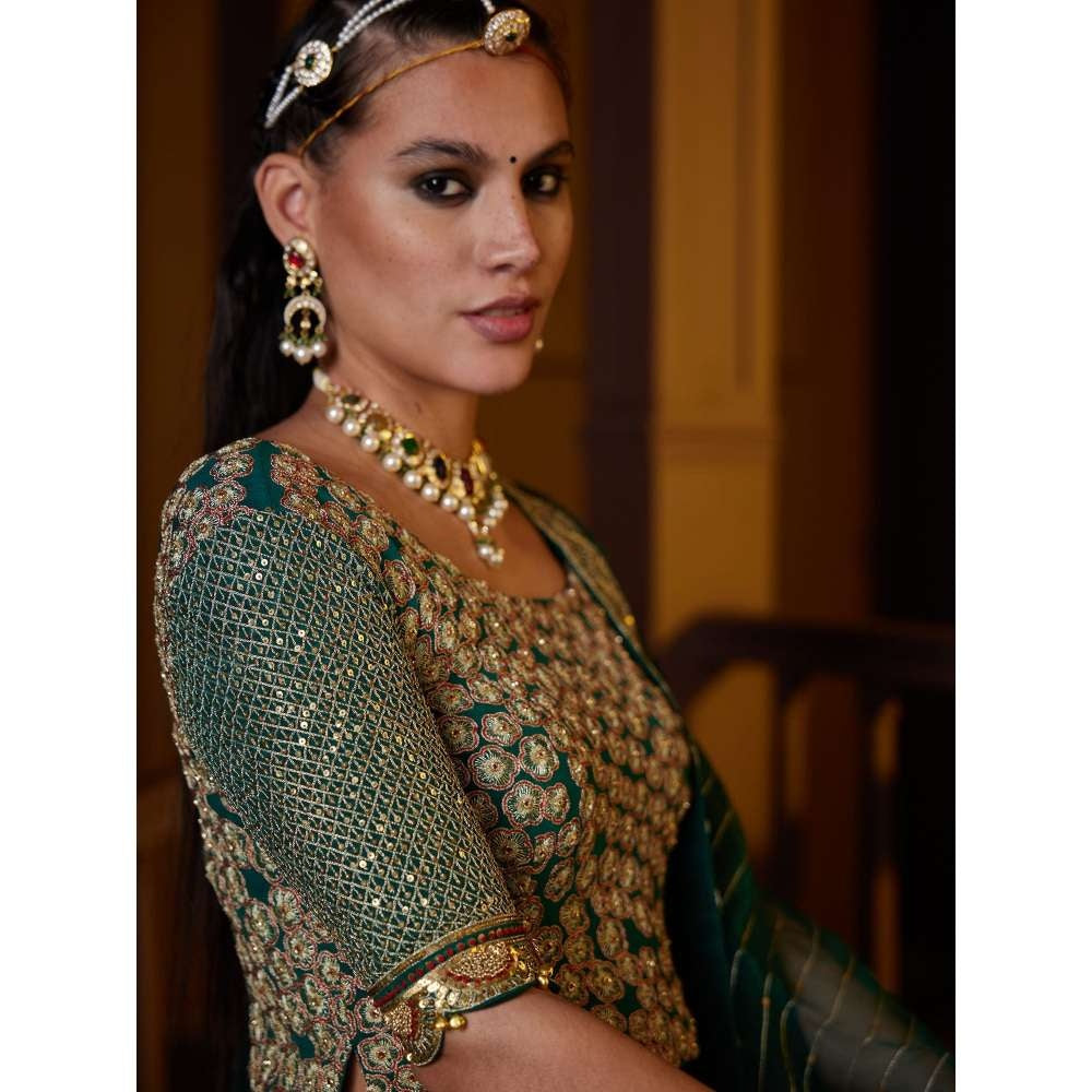 PRATIBHA SULTANIA Hand Embellished Koti Blouse with Tissue Lehenga & Dupatta (Set of 3)