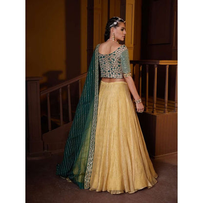 PRATIBHA SULTANIA Hand Embellished Koti Blouse with Tissue Lehenga & Dupatta (Set of 3)