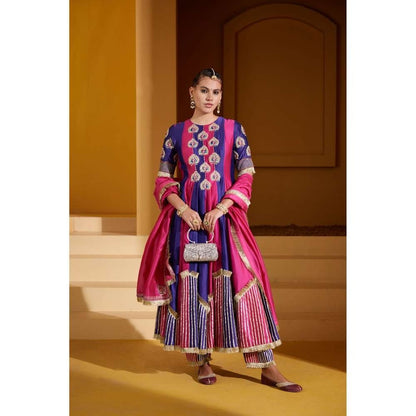 PRATIBHA SULTANIA Multi-Color Anarkali Hand Embellished Kurta with Pant & Dupatta (Set of 3)