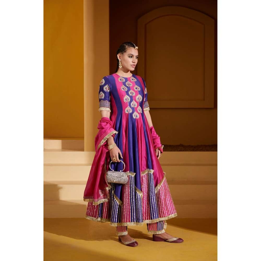 PRATIBHA SULTANIA Multi-Color Anarkali Hand Embellished Kurta with Pant & Dupatta (Set of 3)