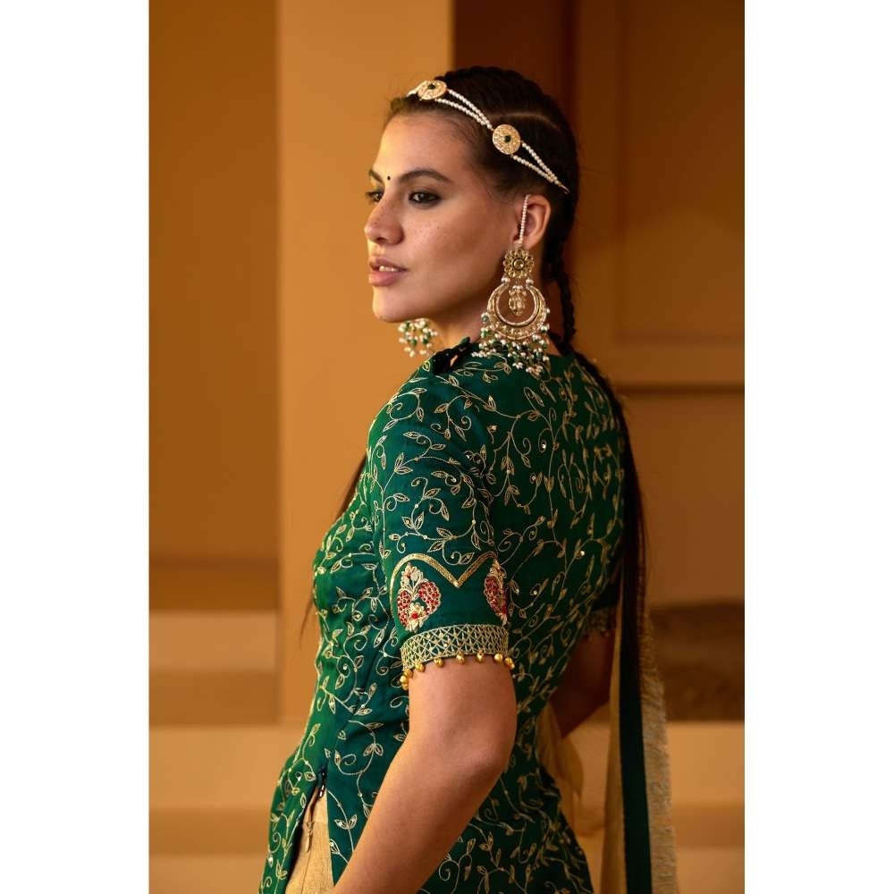 PRATIBHA SULTANIA Organza Hand Embellished Kurti with Tissue Sharara & Dupatta (Set of 3)