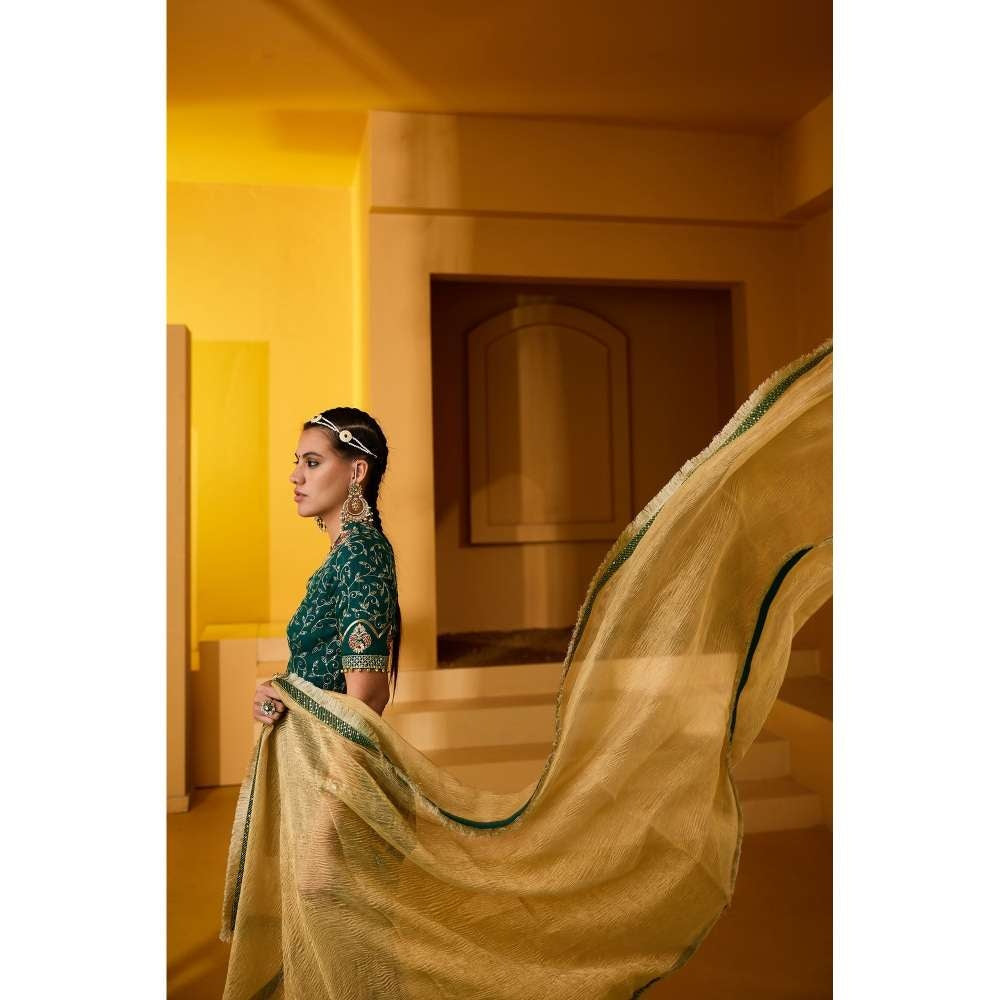 PRATIBHA SULTANIA Organza Hand Embellished Kurti with Tissue Sharara & Dupatta (Set of 3)