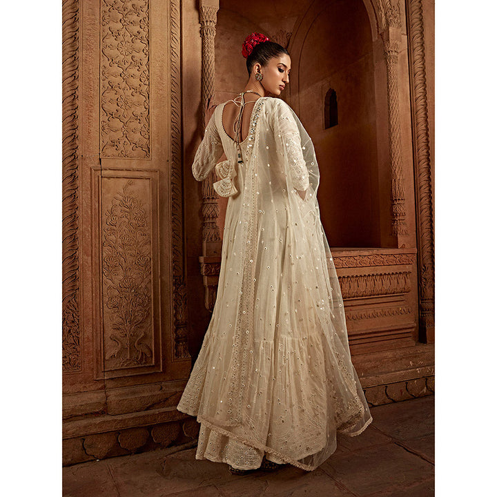 Preevin Off White Barfi Anarkali with Embroidered Dupatta (Set of 2)