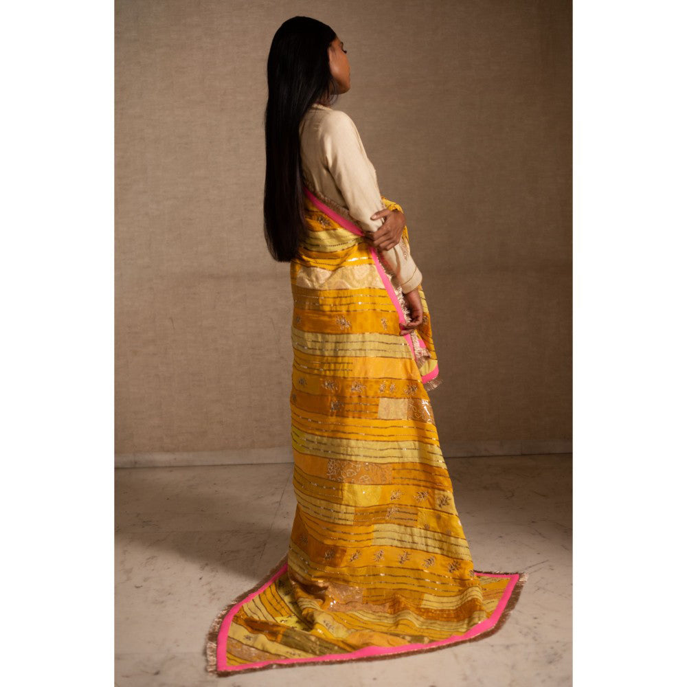 PRIYANKA RAAJIV Aashi Yellow Patchwork Dupatta