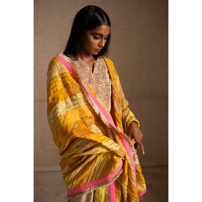 PRIYANKA RAAJIV Aashi Yellow Patchwork Dupatta