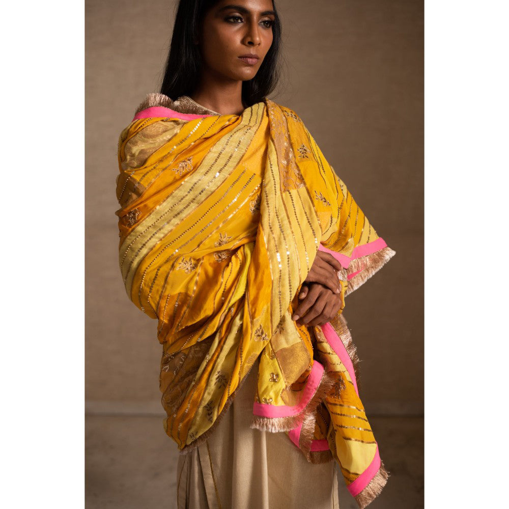 PRIYANKA RAAJIV Aashi Yellow Patchwork Dupatta