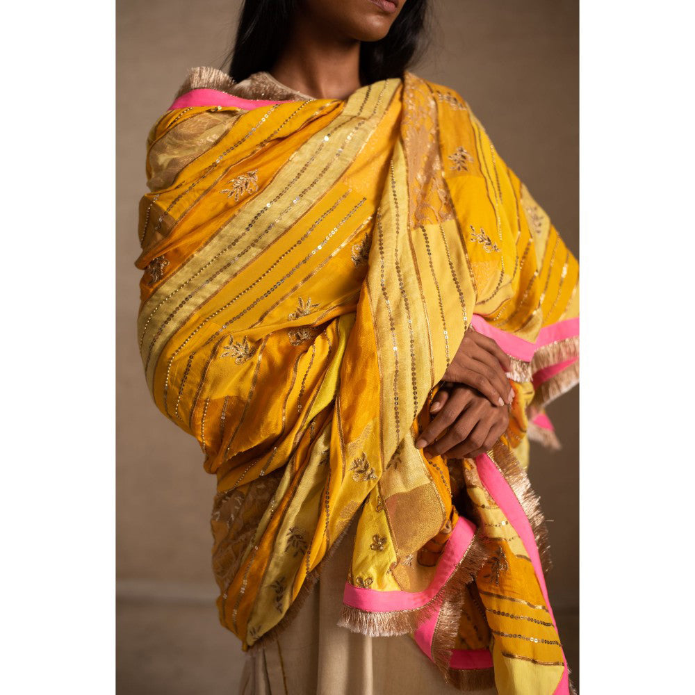 PRIYANKA RAAJIV Aashi Yellow Patchwork Dupatta