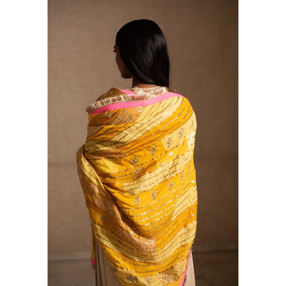 PRIYANKA RAAJIV Aashi Yellow Patchwork Dupatta