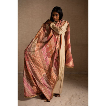 PRIYANKA RAAJIV Aahi Patchwork Pink and Beige Dupatta