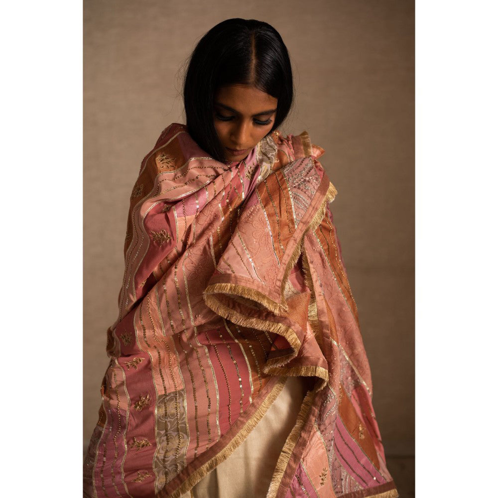 PRIYANKA RAAJIV Aahi Patchwork Pink and Beige Dupatta
