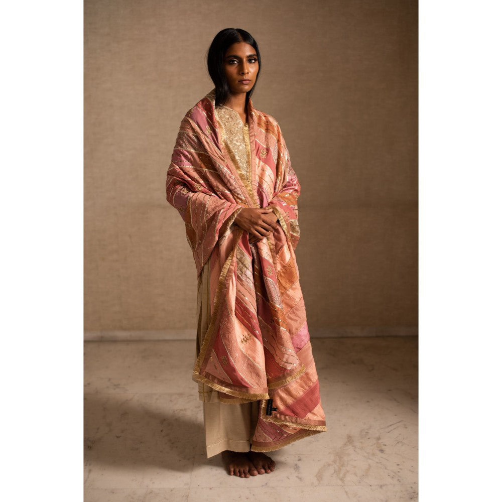 PRIYANKA RAAJIV Aahi Patchwork Pink and Beige Dupatta