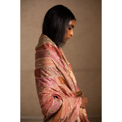 PRIYANKA RAAJIV Aahi Patchwork Pink and Beige Dupatta