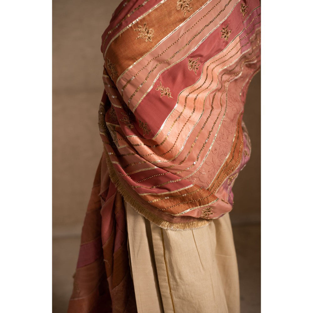 PRIYANKA RAAJIV Aahi Patchwork Pink and Beige Dupatta