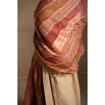 PRIYANKA RAAJIV Aahi Patchwork Pink and Beige Dupatta