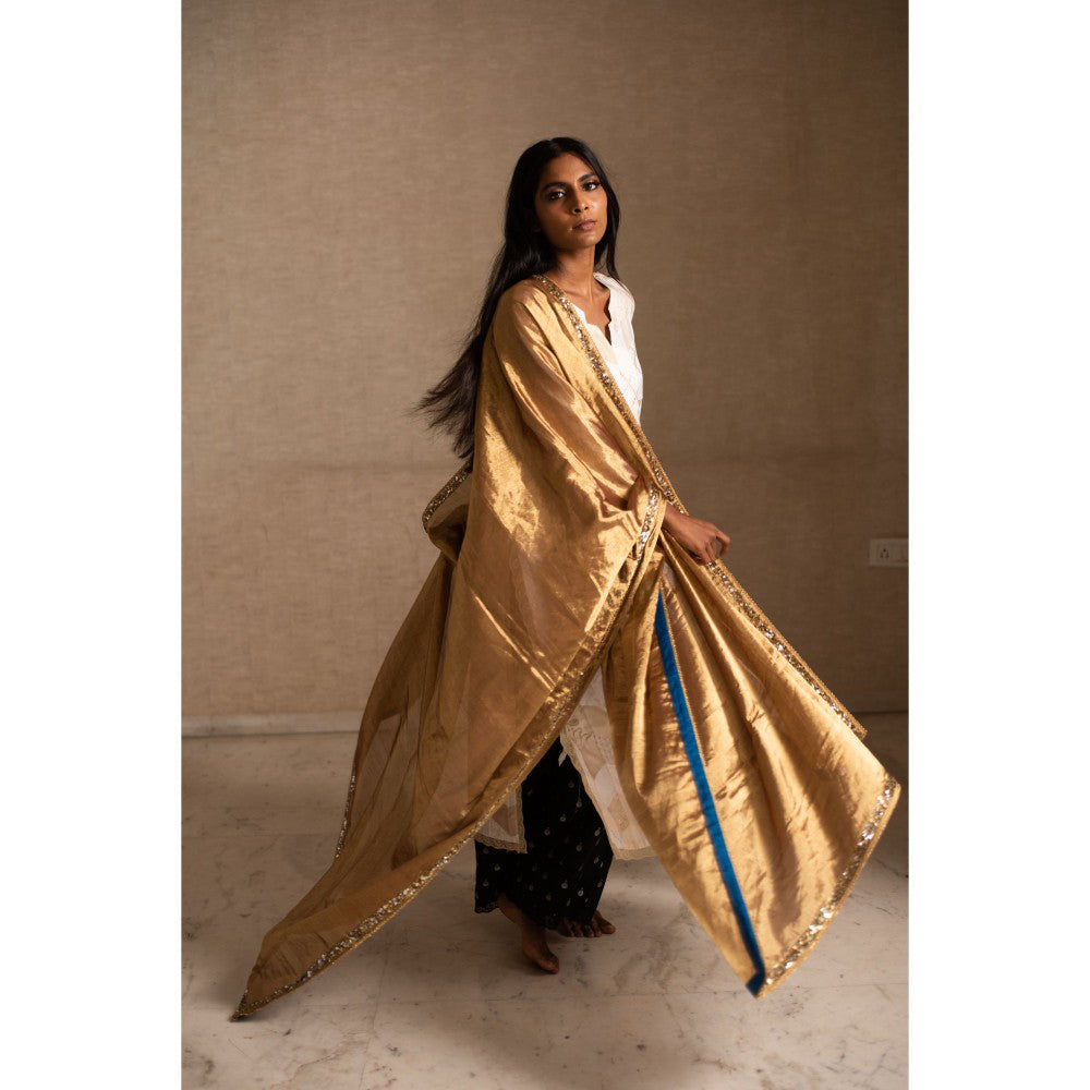 PRIYANKA RAAJIV Aabha Gold Silk Tissue Chanderi Dupatta