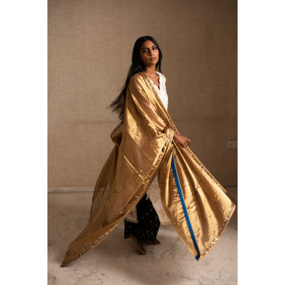 PRIYANKA RAAJIV Aabha Gold Silk Tissue Chanderi Dupatta