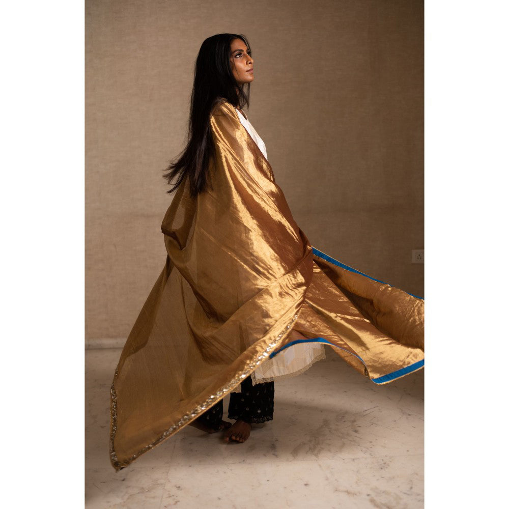 PRIYANKA RAAJIV Aabha Gold Silk Tissue Chanderi Dupatta