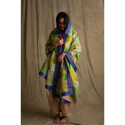 PRIYANKA RAAJIV Raniah Heritage Green and Blue Patchwork Dupatta