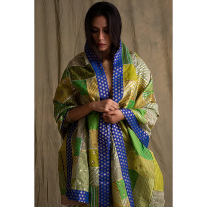 PRIYANKA RAAJIV Raniah Heritage Green and Blue Patchwork Dupatta