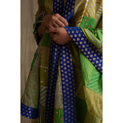 PRIYANKA RAAJIV Raniah Heritage Green and Blue Patchwork Dupatta