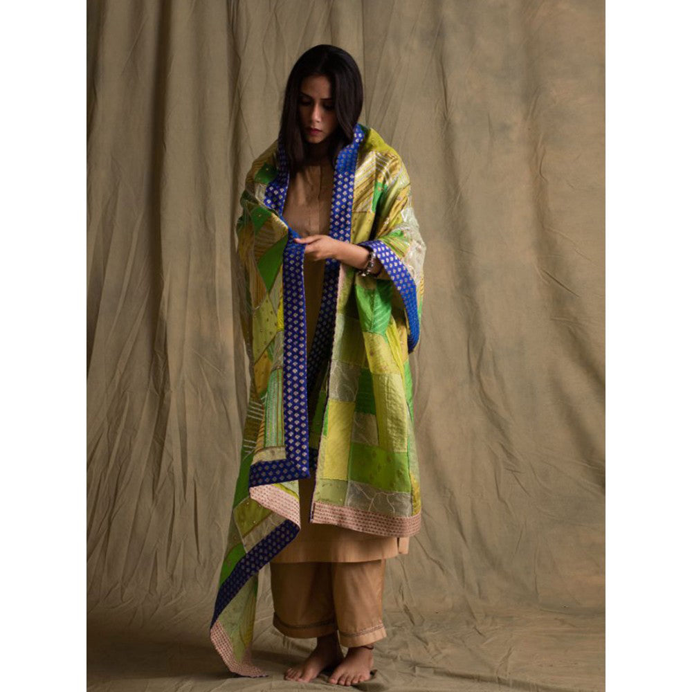 PRIYANKA RAAJIV Raniah Heritage Green and Blue Patchwork Dupatta