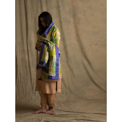 PRIYANKA RAAJIV Raniah Heritage Green and Blue Patchwork Dupatta