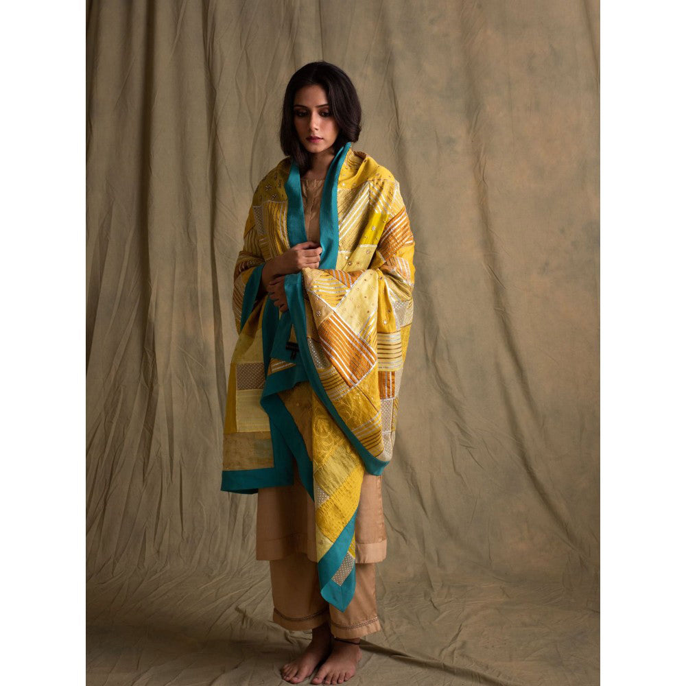 PRIYANKA RAAJIV Alar Heritage Yellow and Blue Patchwork Dupatta