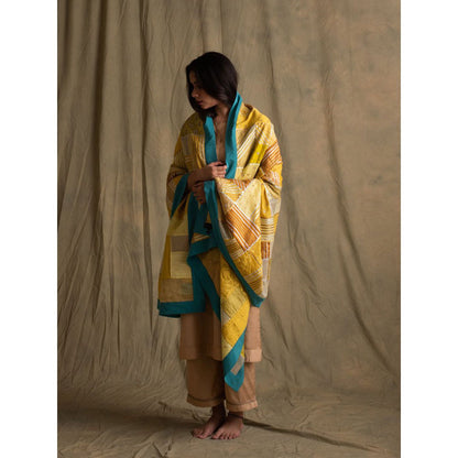PRIYANKA RAAJIV Alar Heritage Yellow and Blue Patchwork Dupatta
