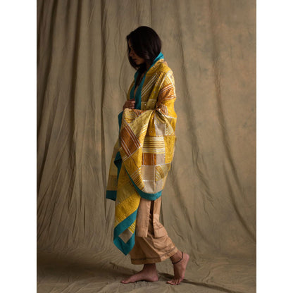 PRIYANKA RAAJIV Alar Heritage Yellow and Blue Patchwork Dupatta