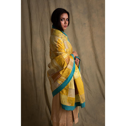 PRIYANKA RAAJIV Alar Heritage Yellow and Blue Patchwork Dupatta