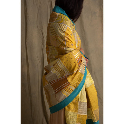 PRIYANKA RAAJIV Alar Heritage Yellow and Blue Patchwork Dupatta