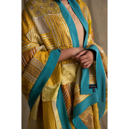 PRIYANKA RAAJIV Alar Heritage Yellow and Blue Patchwork Dupatta