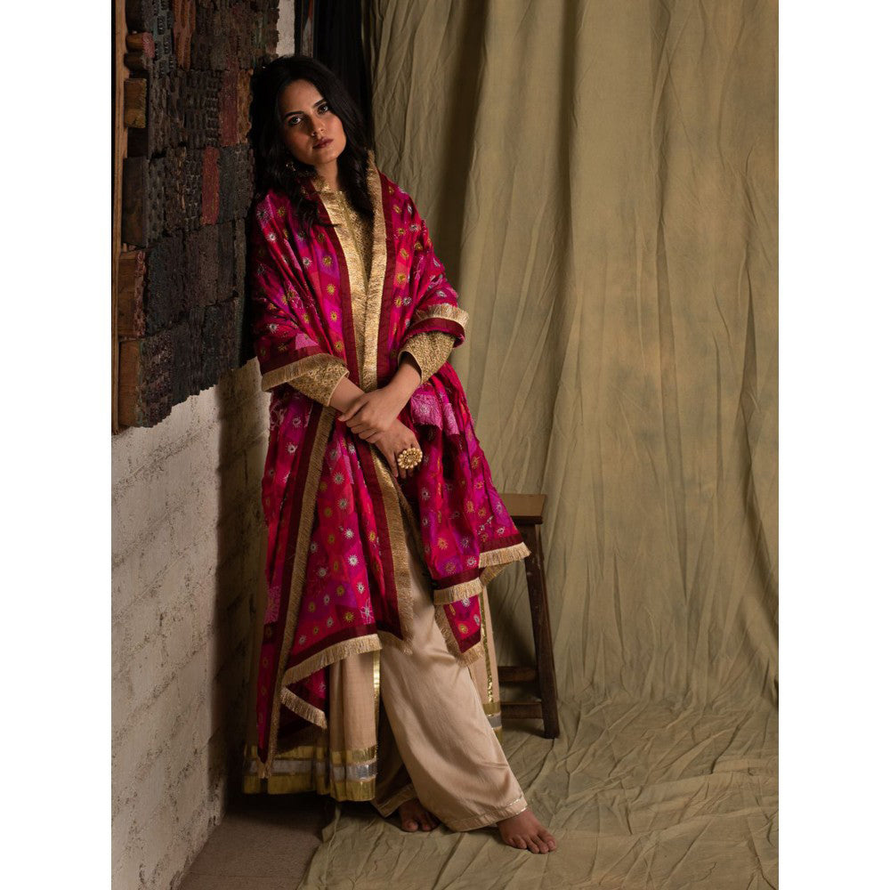 PRIYANKA RAAJIV Gulaabee Shaded Pink Patchwork Dupatta