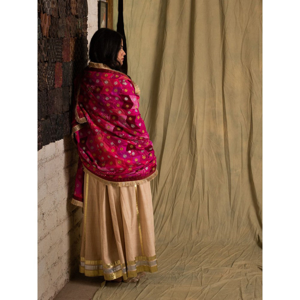 PRIYANKA RAAJIV Gulaabee Shaded Pink Patchwork Dupatta