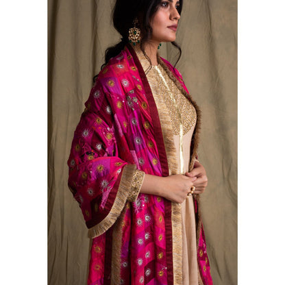 PRIYANKA RAAJIV Gulaabee Shaded Pink Patchwork Dupatta