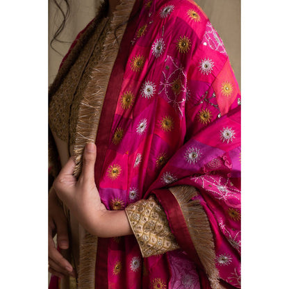 PRIYANKA RAAJIV Gulaabee Shaded Pink Patchwork Dupatta