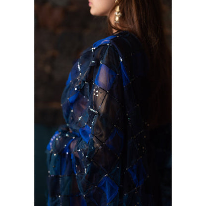 PRIYANKA RAAJIV Nesham Blue Tulle and Hand Embroidered Dupatta with Sequins