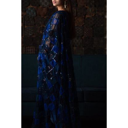 PRIYANKA RAAJIV Nesham Blue Tulle and Hand Embroidered Dupatta with Sequins