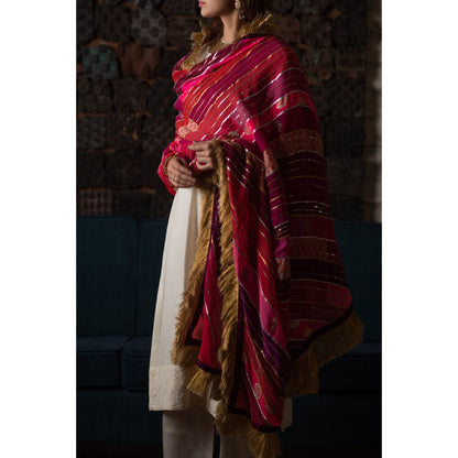 PRIYANKA RAAJIV Gopi Pink and Burgundy Patchwork Dupatta