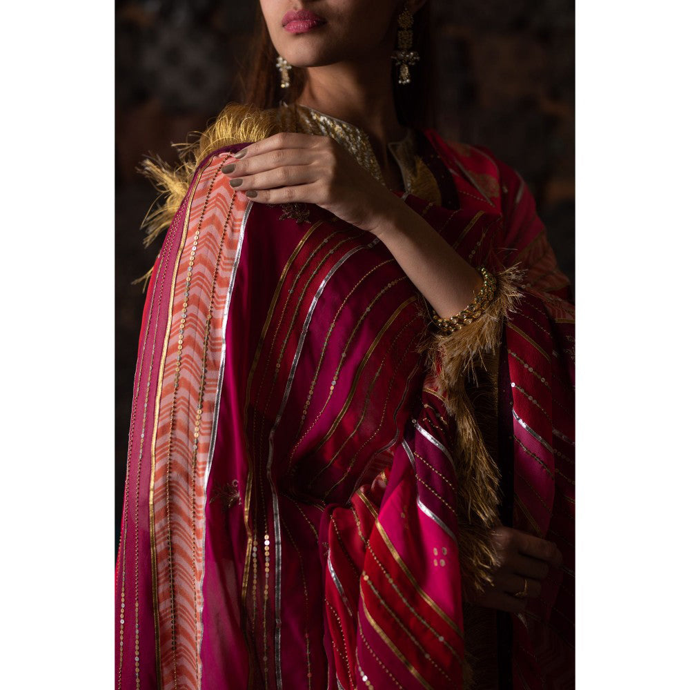 PRIYANKA RAAJIV Gopi Pink and Burgundy Patchwork Dupatta