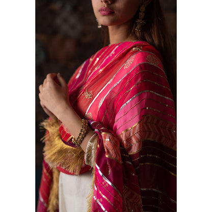 PRIYANKA RAAJIV Gopi Pink and Burgundy Patchwork Dupatta