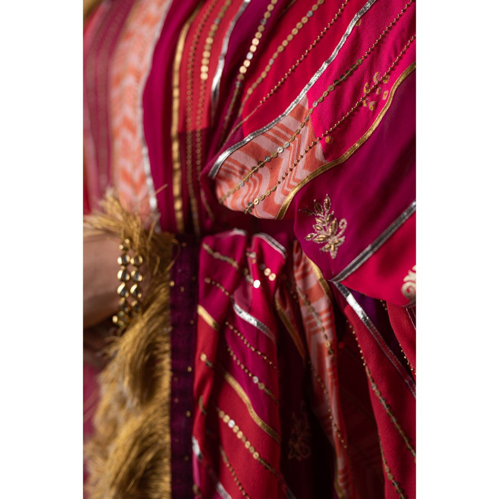 PRIYANKA RAAJIV Gopi Pink and Burgundy Patchwork Dupatta