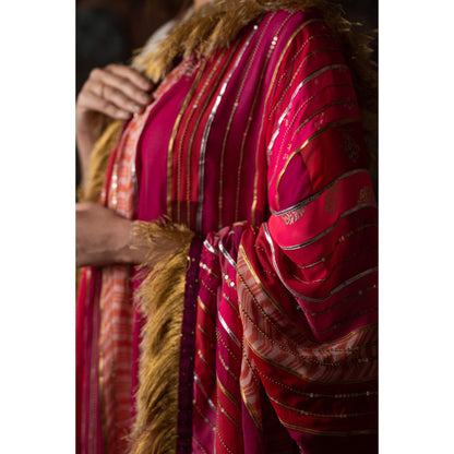 PRIYANKA RAAJIV Gopi Pink and Burgundy Patchwork Dupatta