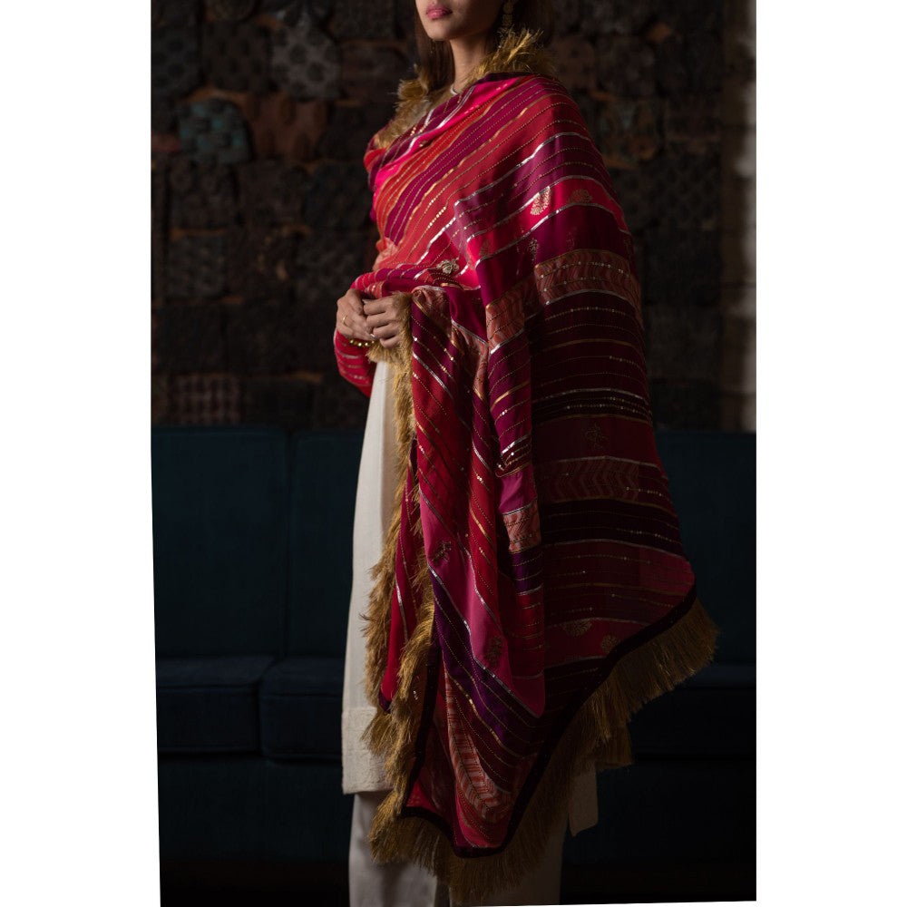 PRIYANKA RAAJIV Gopi Pink and Burgundy Patchwork Dupatta