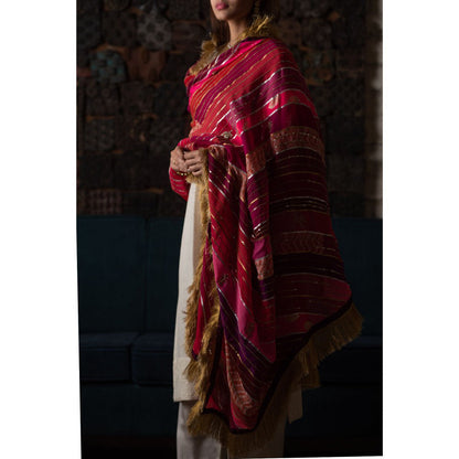 PRIYANKA RAAJIV Gopi Pink and Burgundy Patchwork Dupatta